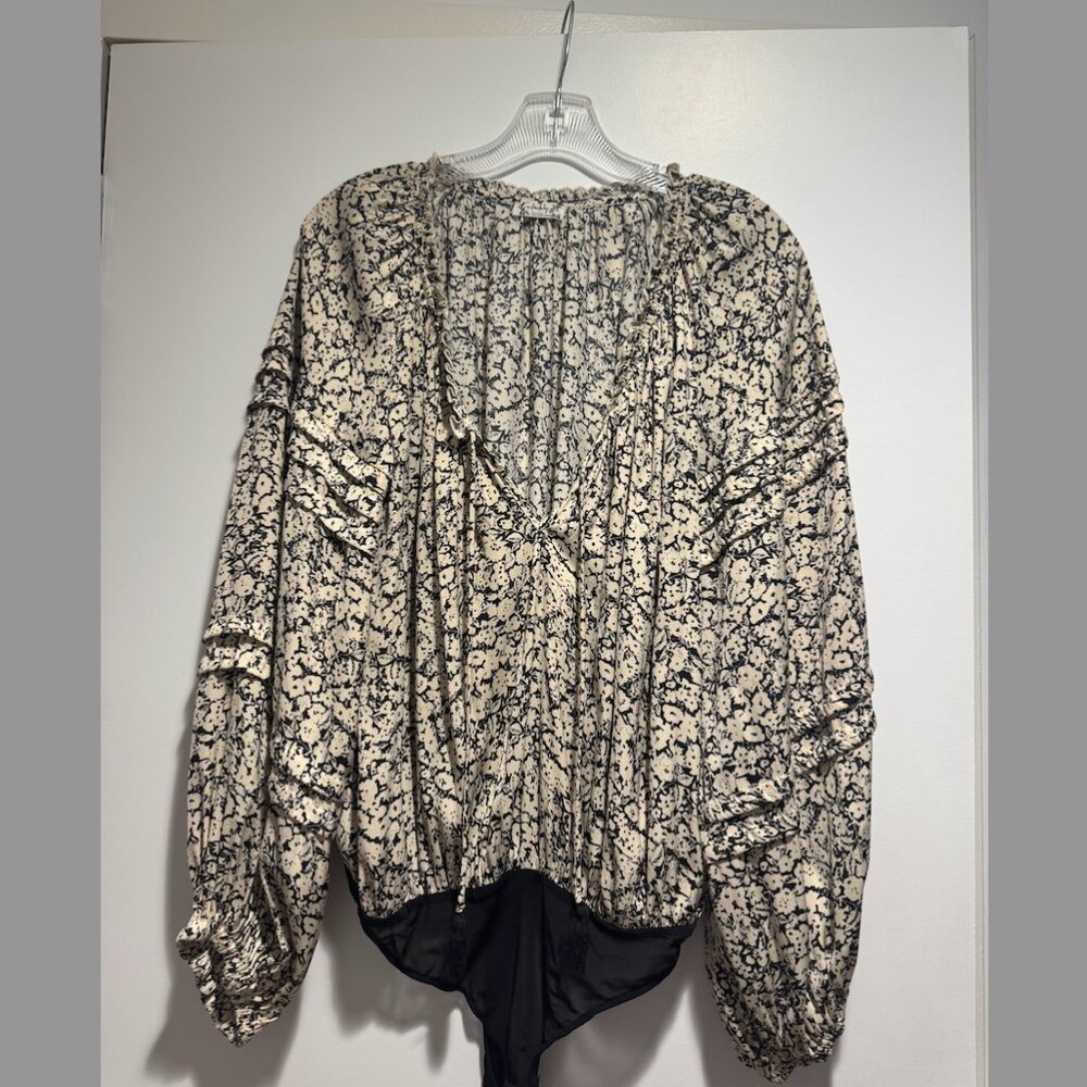 Free People Floral Bodysuit | Black and Cream | Medium